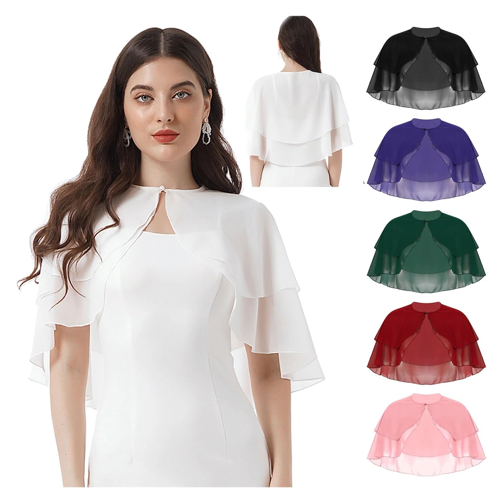Boléro en Mousseline Châle de mariée en Mousseline Soie, Cape, Veste, boléro, Accessoires Mariage, soirée, Bal, châle(Wine Red)