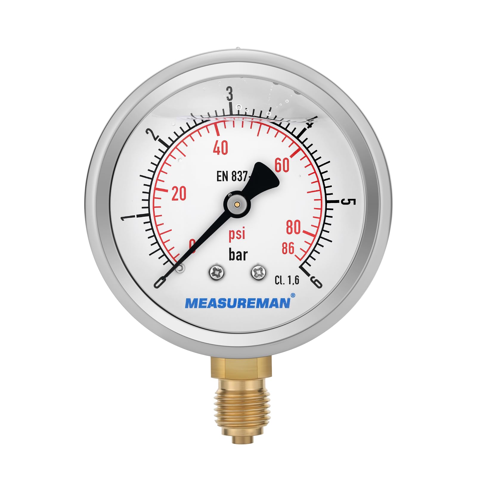 Manomètre, Manomètre Glycérine 2,5 pouces, 0-6 bar, boîtier en acier inoxydable 304, raccord inférieur 1/4" BSP
