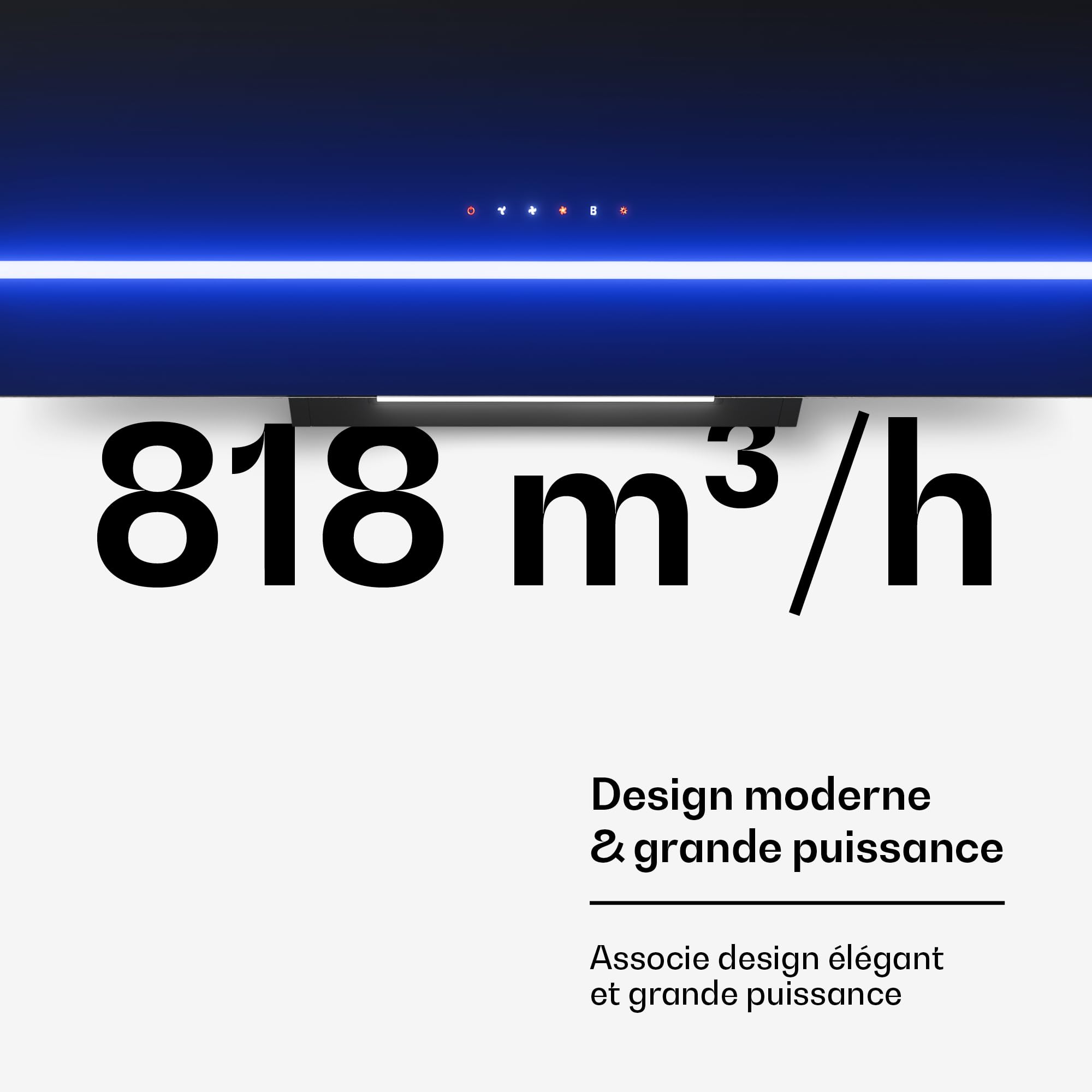 Klarstein Illuminosa Hotte Aspirante 90 cm - Hotte Décorative Inclinée, 818 m³/h, LED, Tactile, A++, 3 Vitesses & Boost, Filtre Charbon, Recyclage ou Évacuation, Cuisine
