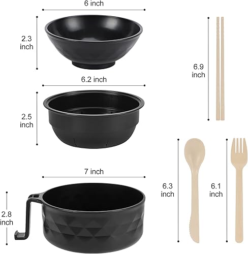 Miniatura 2 de Cocina de ramen para microondas, juego de tazones de ramen, cuenco de fideos para microondas con palillos y cuchara, artículos esenciales para el