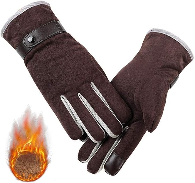 Suede Gloves Men'S Winter Warmth And Velvet Touch Screen Outdoor Riding Windproof B Coffee Color