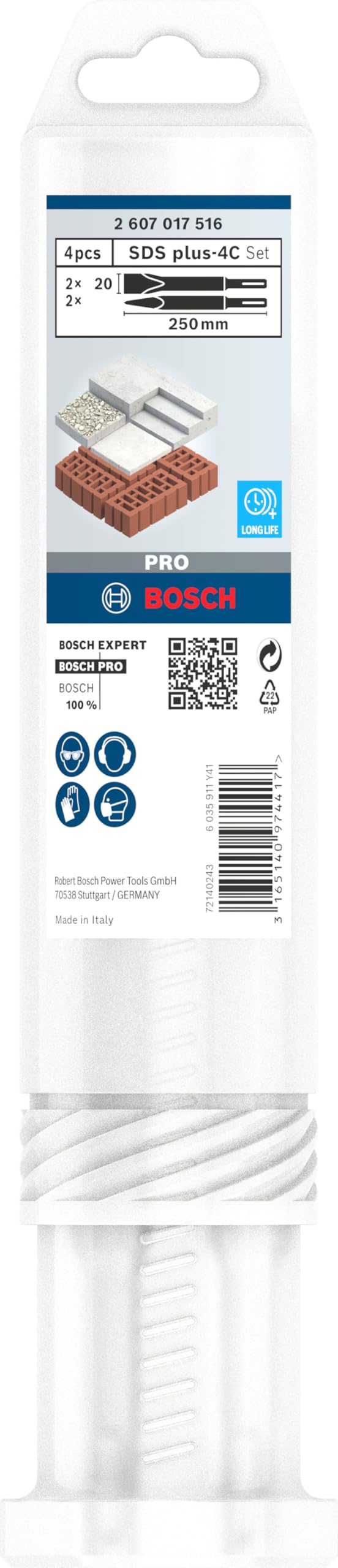 Bosch 4x Coffret de burins PRO SDS plus-4C, 4 pièces (pour Béton, Brique, Ø mm, Professional Accessoire Marteau burineur, Brise-béton)
