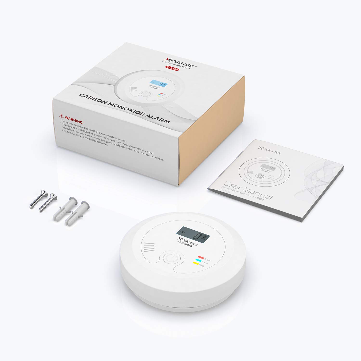 X-Sense Détecteur de Monoxyde de Carbone avec Batterie Échangeable et l'Écran LCD, Concentration de Monoxyde de Carbone avec Bouton de Test et Voyant d'état LED, CO03B