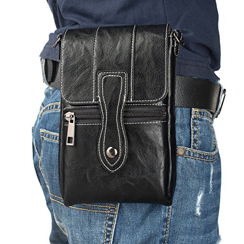 Image of Crossbody Cell Phone Bag Wallet, Leather Cell Phone Belt Clip Holder, Multifunction Messenger Holster Crossbody Purse with Shoulder Strap Waist Wallet Belt Clip Holder with Locking Carabiner Hook