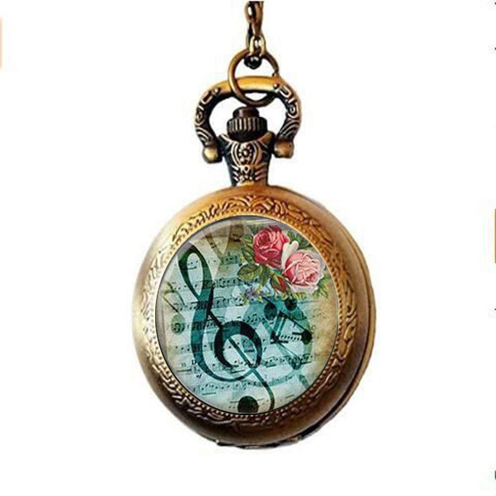 D9HDJssf6Music Lovers Gift, Musical Note Pocket Watch Necklace