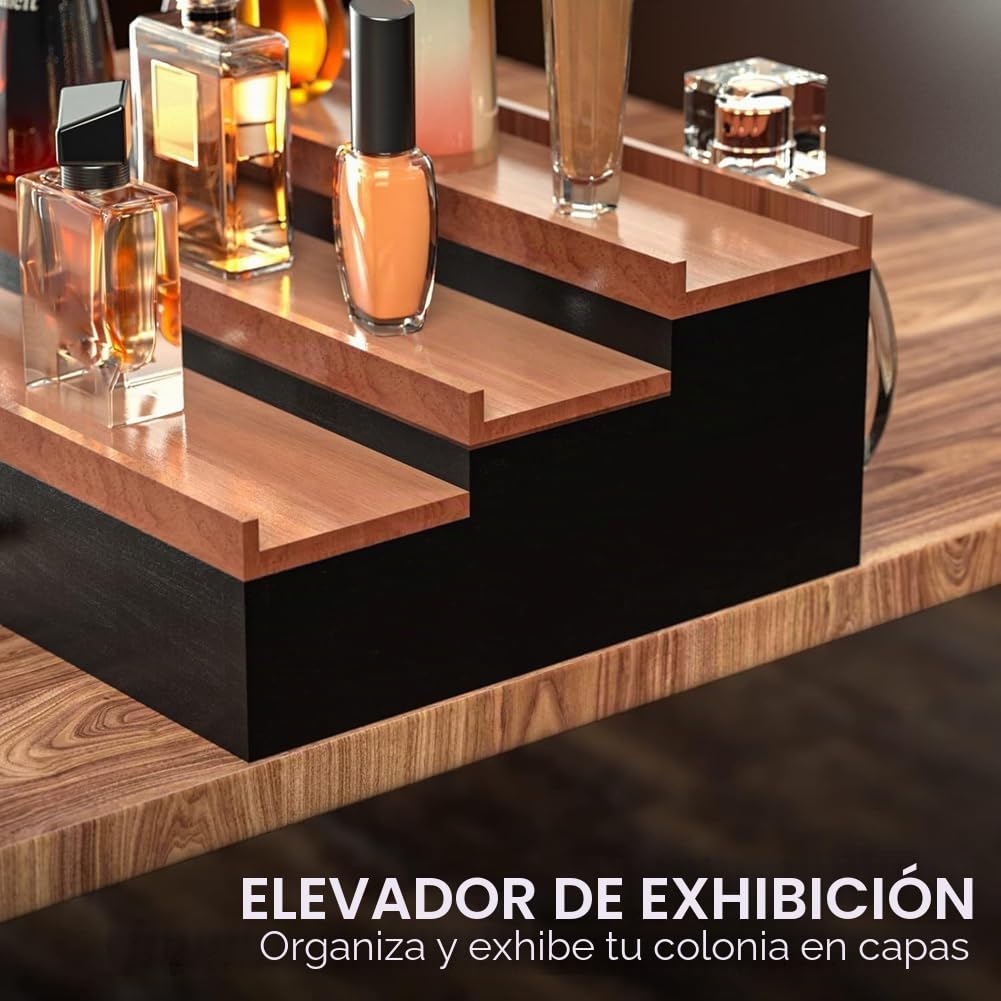 Organizador de perfume para hombres, 3 niveles, caja de almacenamiento de cosméticos, expositor de perfume con cajón oculto, soporte para perfume, estante graduado para joyas de perfume para