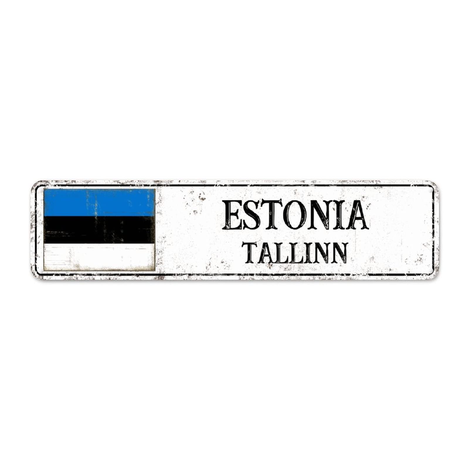 Podbyyou Estonia Country Souvenir Vintage Metal Wall Sign City Souvenir Tallinn Capital City Metal Plaque Farmhouse Decor Art National Flag Retro Aluminum Sign For Living Room Kitchen Front Porch 12X3in