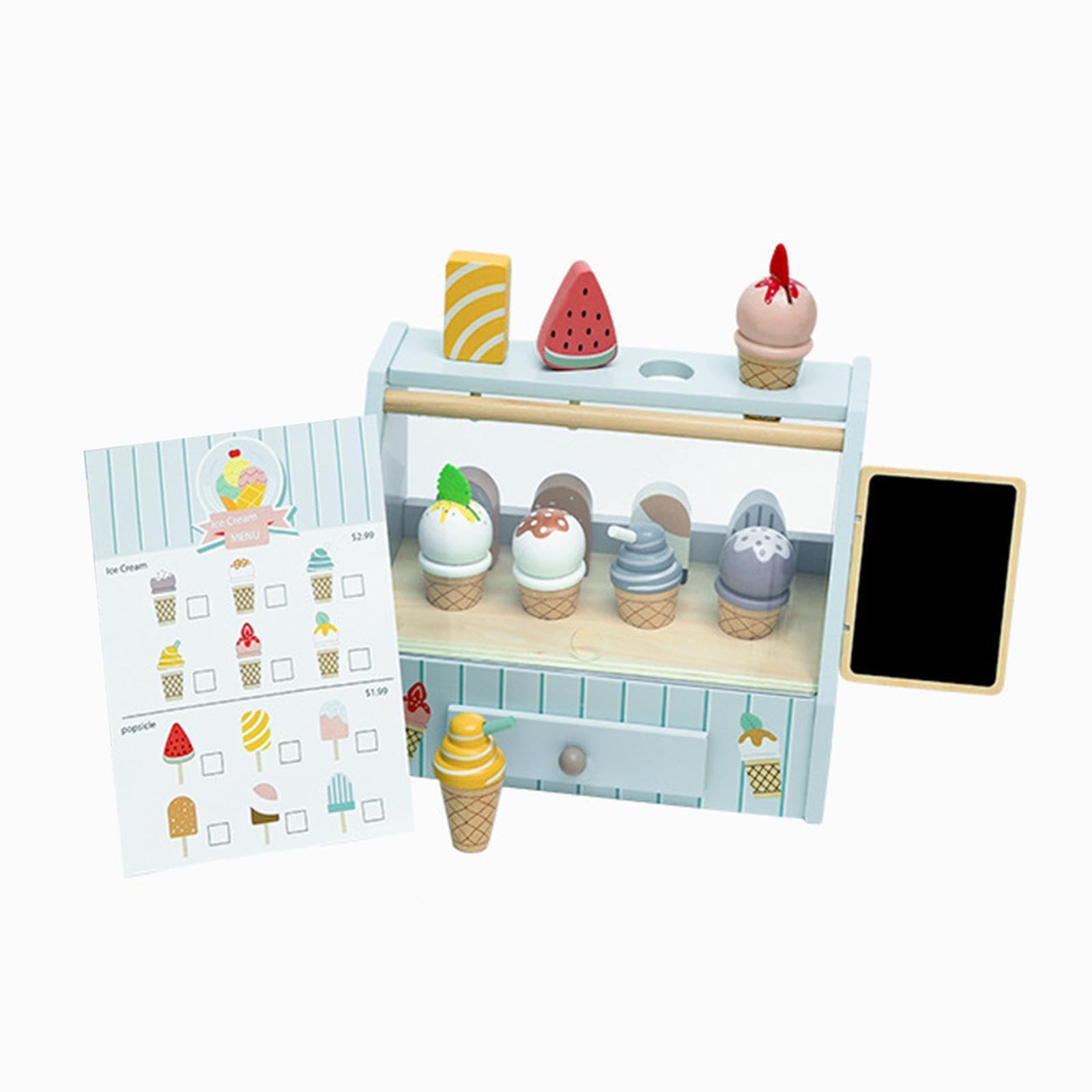 Il giocattolo educativo della gelateria incoraggia i bambini a | mentre giocano, imparando le abilità sociali essenziali e la sicurezza. Giocattolo da cucina per bambini. Negozio di gelati.