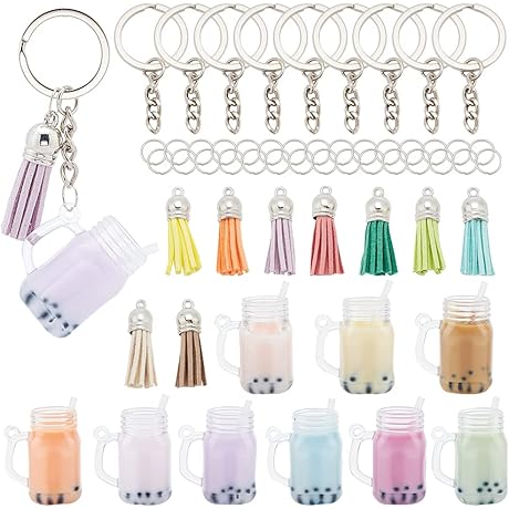 OLYCRAFT 57pcs Mini Milk Cup Keychain Charms for DIY Jewelry Making