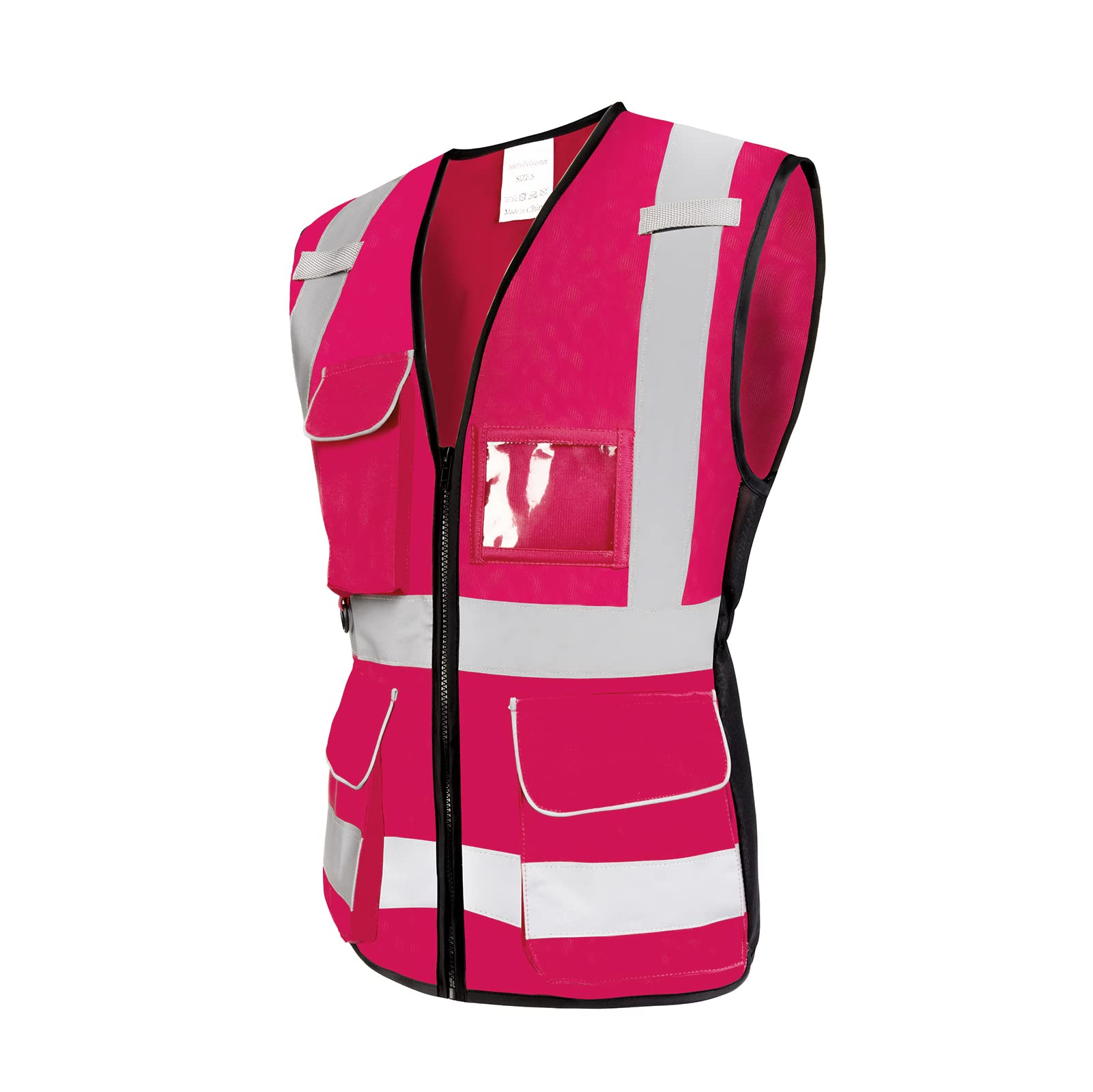 Shin Fashion 7 Pockets Class 2 Women's Hi Vis Reflective Safety Vest Executive Waistcoat, Meets ANSI/ISEA Standard Rose Red, L - Image 2