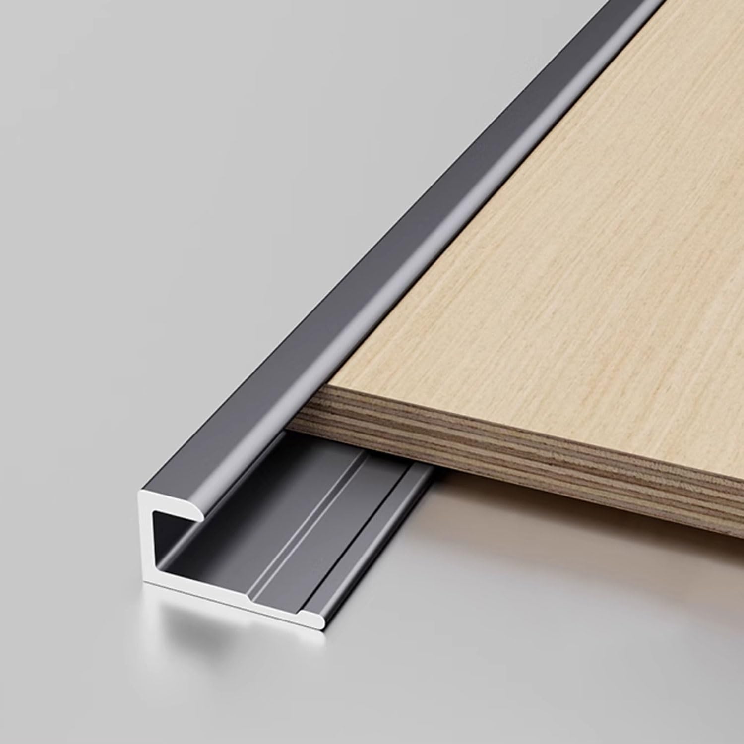Aluminum Alloy Edge Trim Metal Profile Strip C-Shaped Embedded Tile Corner Guard Waterproof Decorative Strip for Cabinet Table Partition & Step Tread(Gray,9mm L3m/9.8ft)