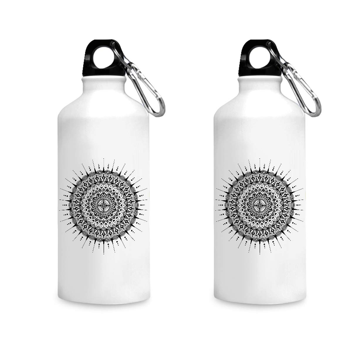 Motivate Box India Aluminum Ethnic Mandla Printed Sipper Bottles, 750 Ml, White, 2 Piece