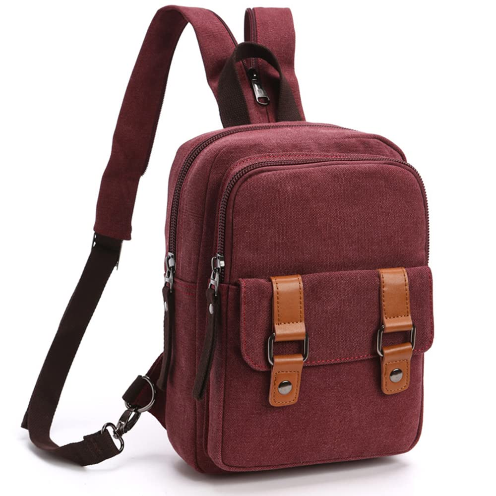 iCozzier Women's Canvas Chest Shoulder Bag Casual Daypack Backpack Waterproof Satchel Crossbody Bag for School College Work - Rose