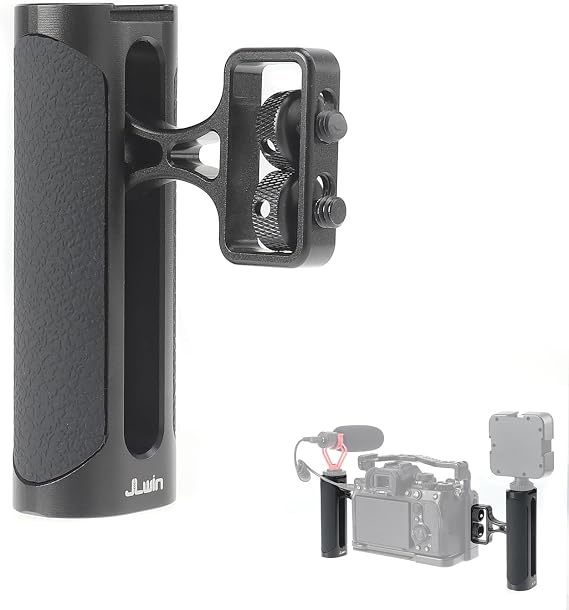 Universal Side Handle for Camera Cage,Up and Down Adjustable,1/4-20 Screws Mount,with Built-in Cold Shoe & Threaded Hole