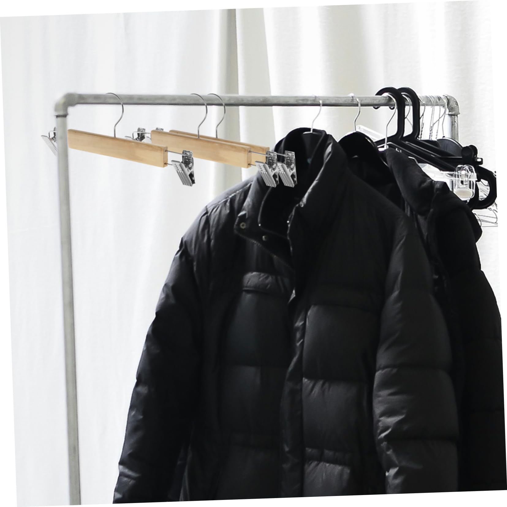 Grucce in Legno Resistente e Versatile Set 10 con Clip in Acciaio Inossidabile per Mantenere la Forma dei Vestiti in Casa per Pantaloni e Gonne