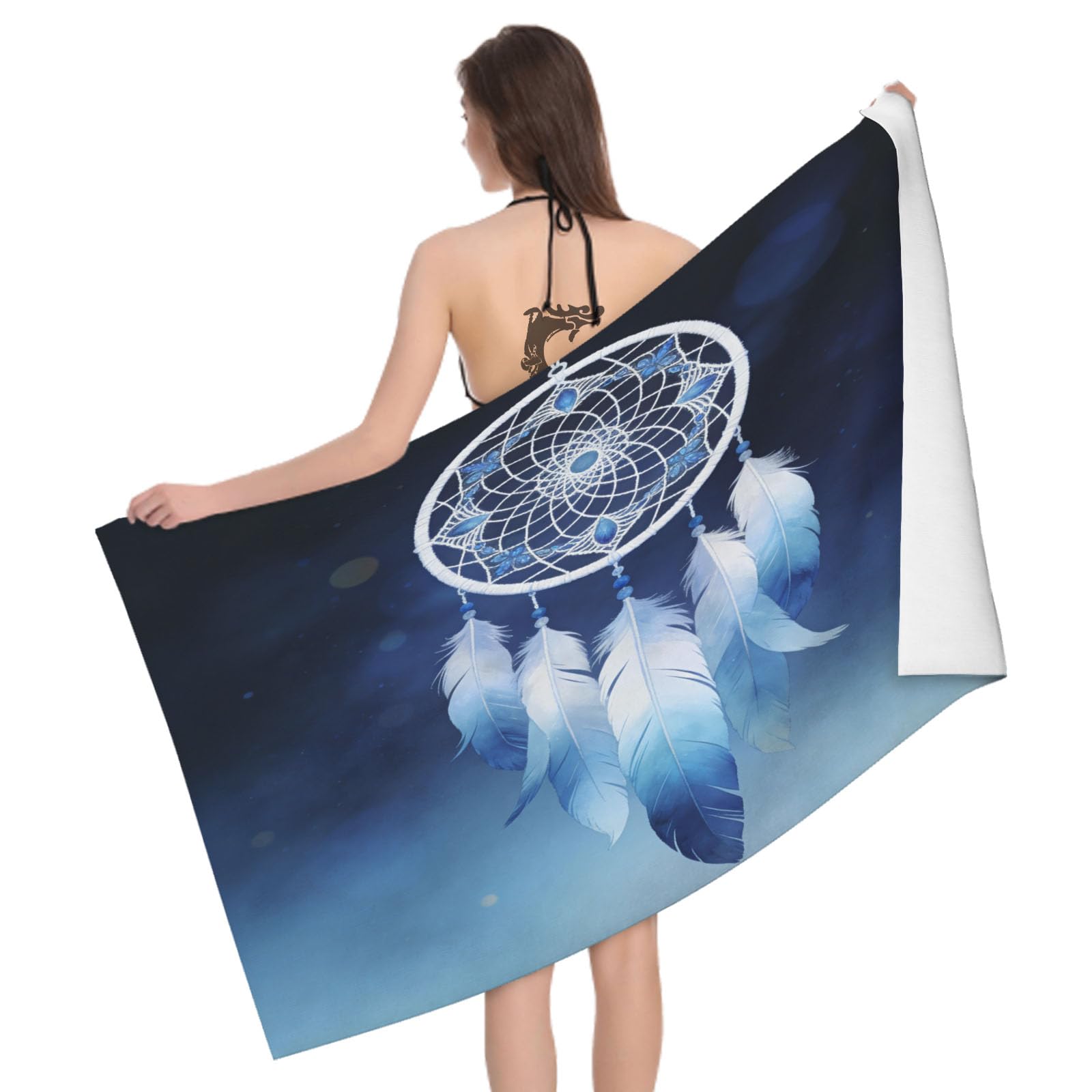 Leichong 3D Watercolor Dreamcatcher Beach Towel Microfiber Soft Quick Dry for Adults, Feathers Pattern Bath Towel Lightweight Soft Absorbent for Travel Swimming Pool Sports, 75 x 150 cm
