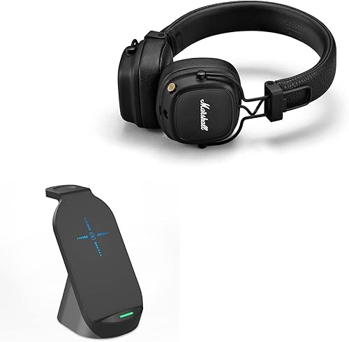 BoxWave Cargador compatible con Marshall Major IV, soporte compacto inalámbrico multicarga (10 W), auriculares inalámbricos Qi para reloj, color