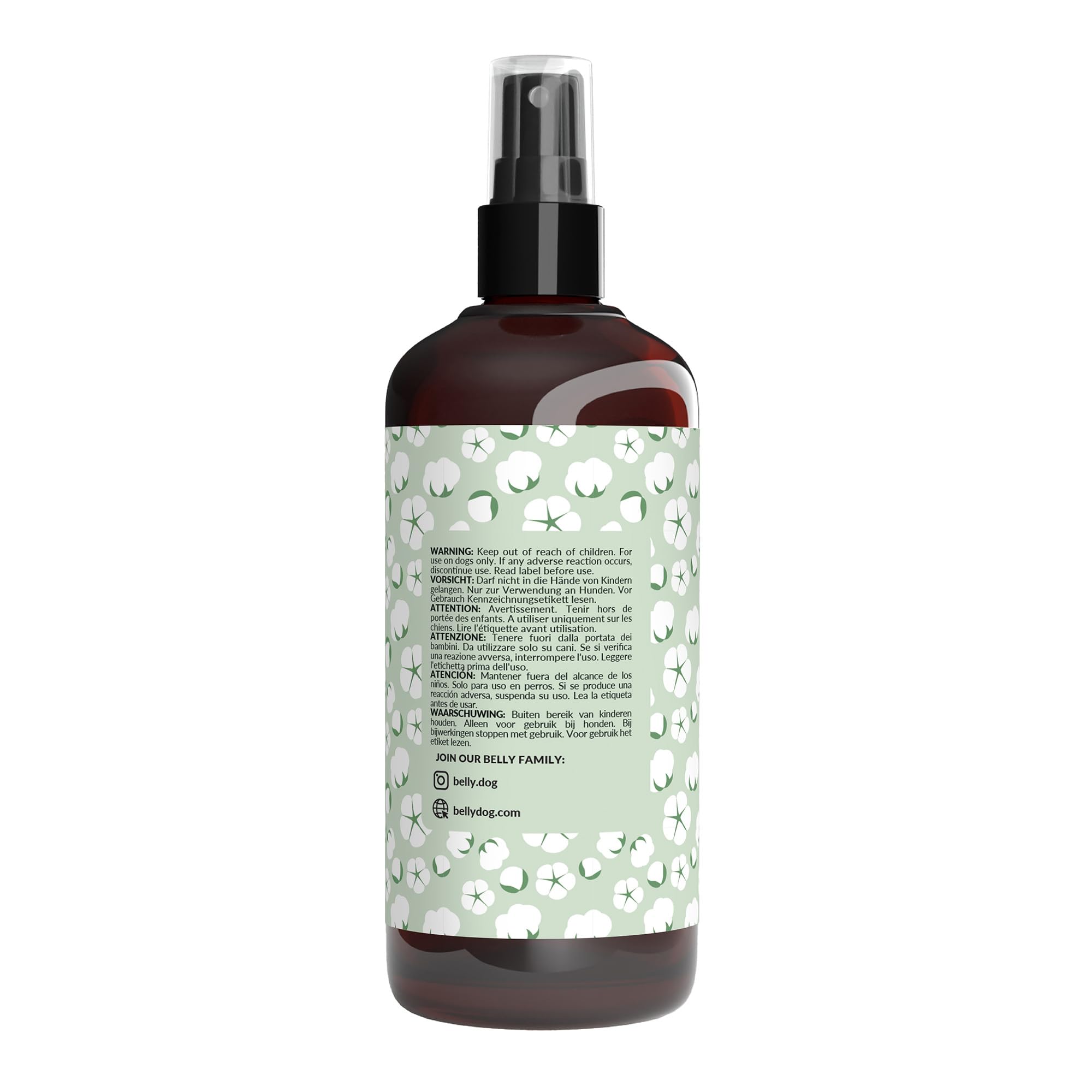 Belly Natural Dog Perfumy i dezodorant w sprayu, długotrwały eliminator zapachu psa, odświeżający płaszcz, neutralizuje zapachy, wegańska formuła do codziennego użytku, 250 ml (kwiat bawełny)