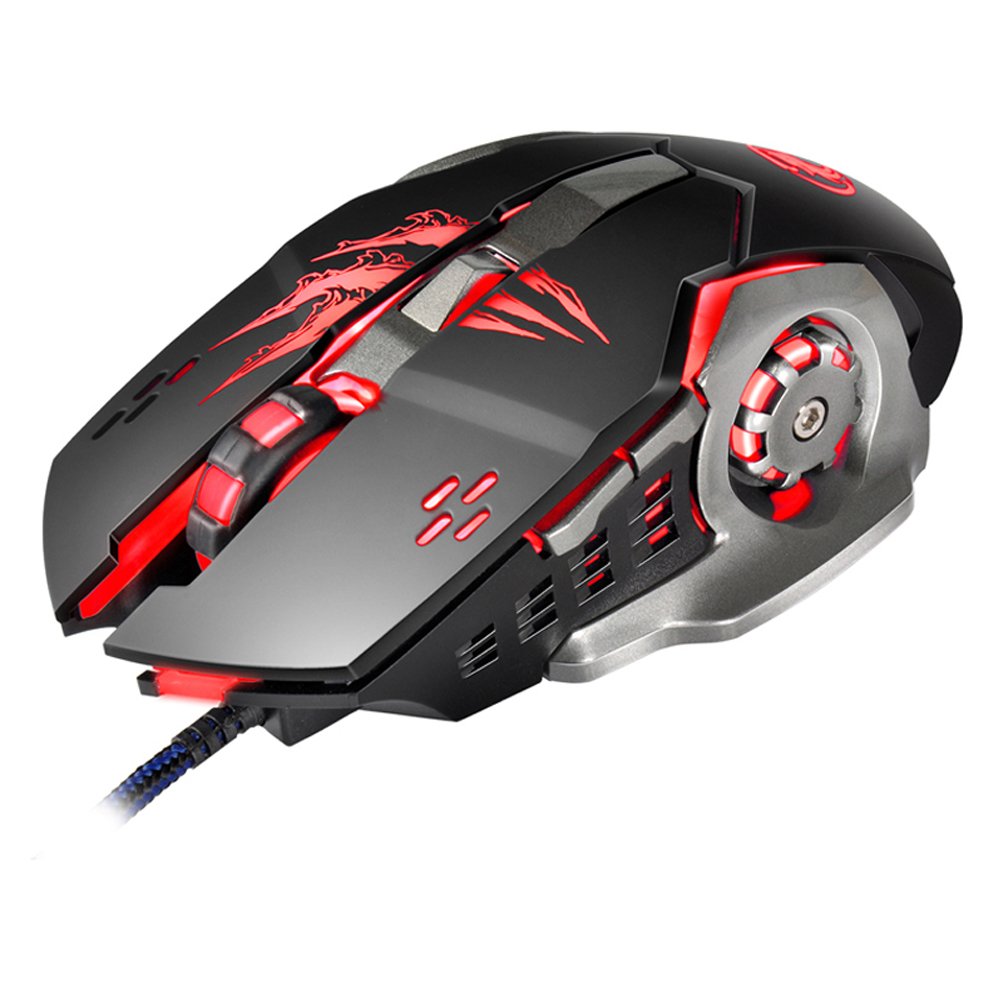 A8 Programmable Wired Gaming Mouse,4 Adjustable DPI Levels,1200/1600/2400/3200DPI,6Buttons Breathing LED Light 3D Scroll Wheel Computer Mouse for PC Laptop (Black)