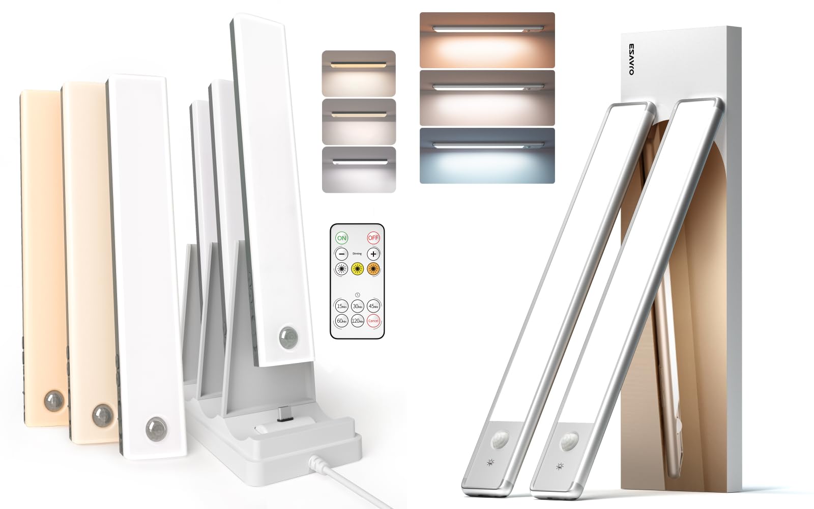 EZVALOUnder Cabinet Lights, 2000mAh Rechargeable Closet Lights, Motion Sensor Light Indoor, 3 Color Temps, Under Counter Lights Wireless for Pantry, Kitchen, Bedroom, Woadrobe