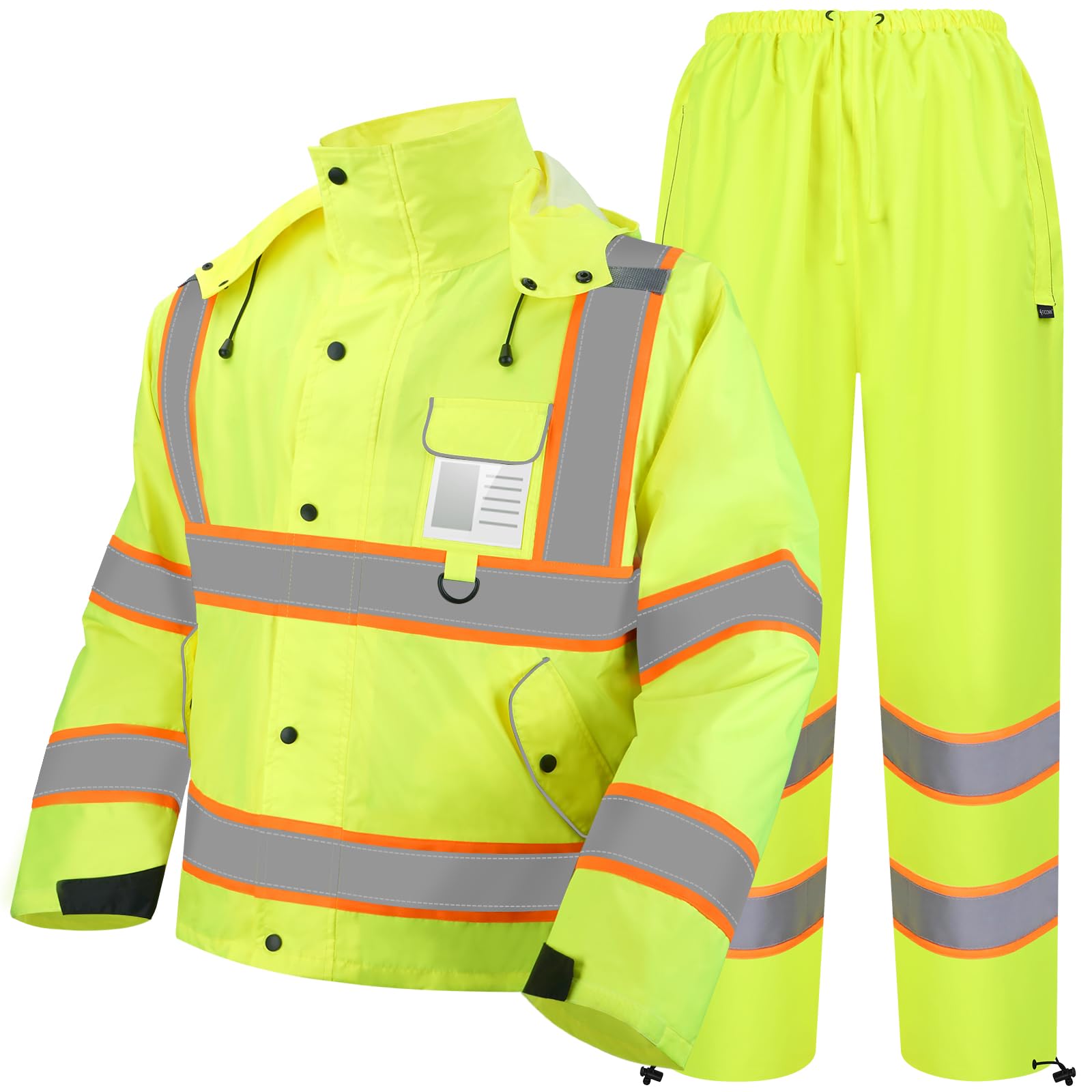 TICONN Hi Vis Rain Jacket and Pants, ANSI Class 3 Reflective High Visibility Safety Rain Suits