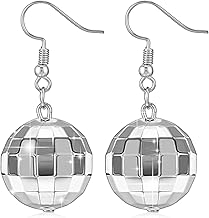 Mabor Disco Ball Earrings for Women 70s Mirror Ball Earrings Silver Ball Earrings Women Disco Accessories Dangle Earring Vintage Earrings for Dance Party Disco Party Costume Accessories