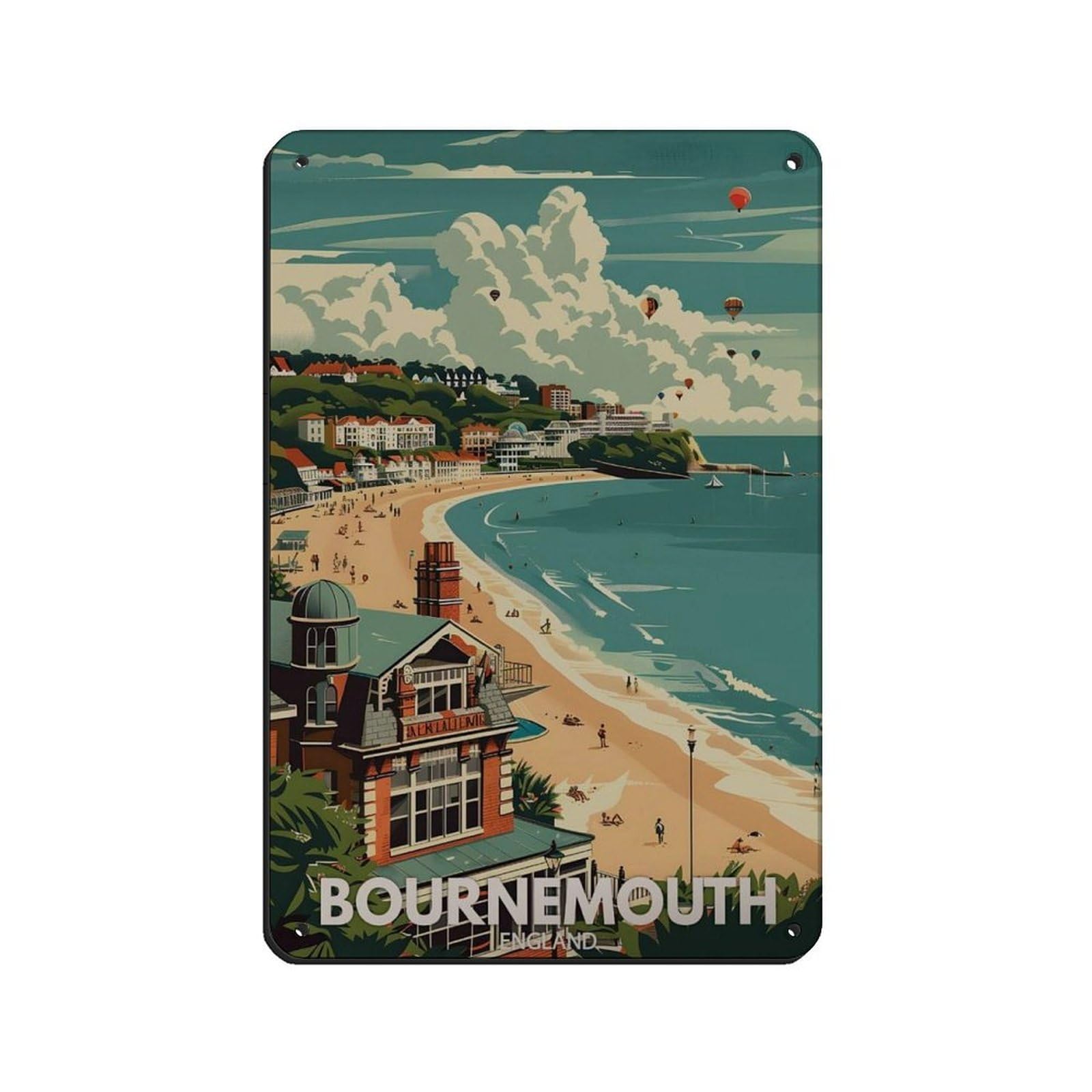 Lxwnze 20L X 30W Cm Bournemouth Poster, British Travel Tin Sign Vintage Metal Pub Club Cafe Bar Home Wall Art Decoration Poster Retro 8X12inch(20X30cm)