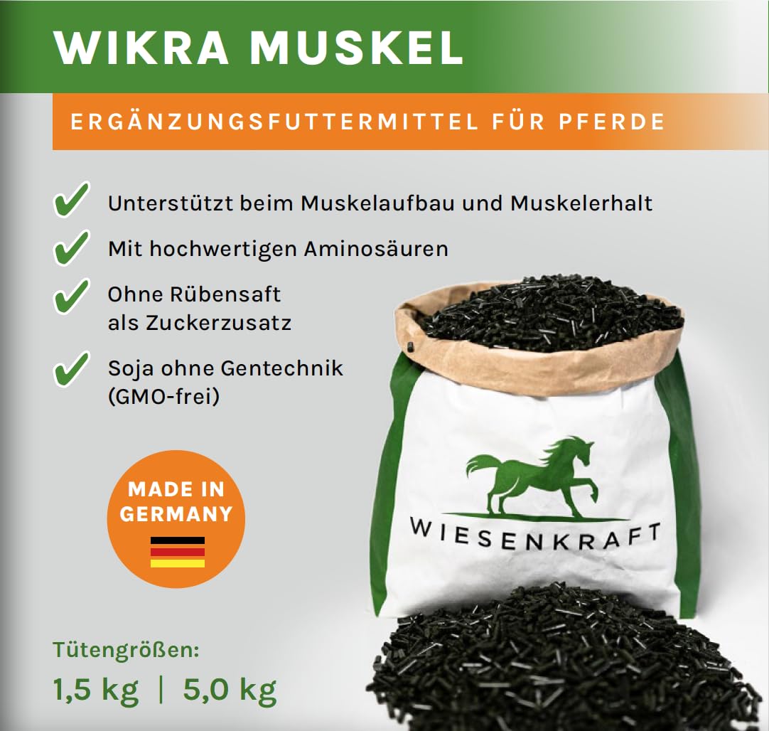 Wikra Muskel – 5kg – Zusatzfutter für Pferde, 100% natürlich, mit Tierärzten entwickelt, fördert Muskelaufbau & Muskelerhalt, reich an Proteinen & natürlichem Vitamin E, getreidefrei