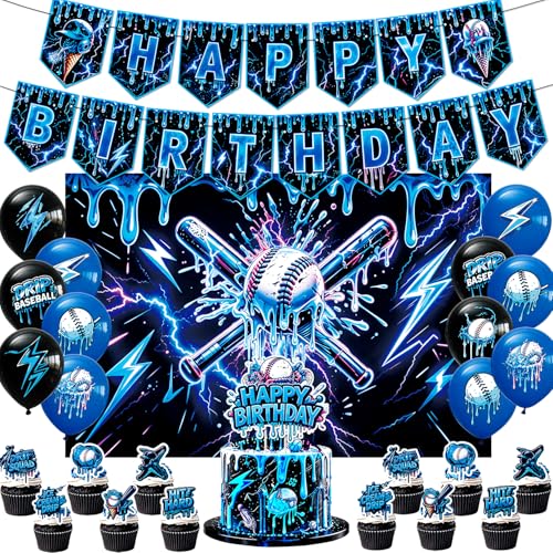 Baseball Drip Birthday Party Decorations Ice Cream Party Supplies Set Backdrop Banner Balloons Cake/Cupcake Topper
