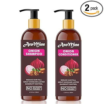 AroMine Red Onion Hair Oil Shampoo(200ml) & Red Onion Conditioner(200ml) Combo Pack for Long, Shiny & Healthy Hair