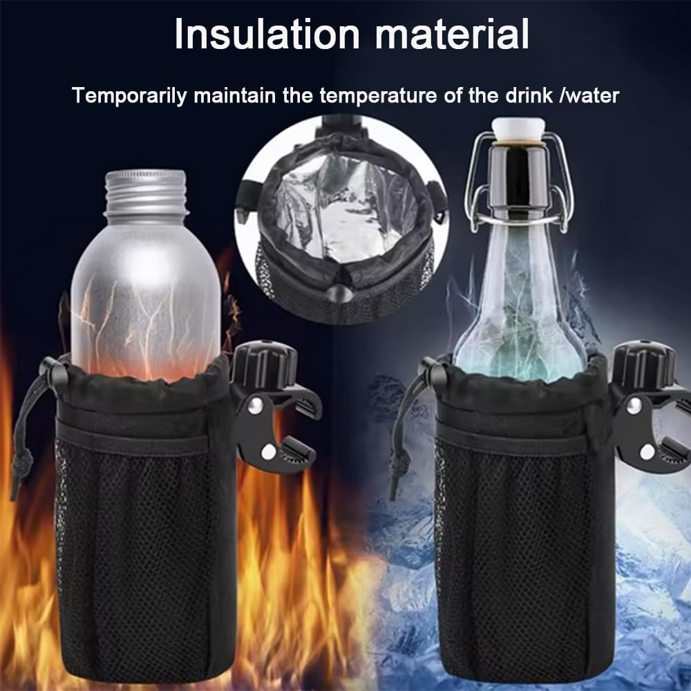 Motorcycle Cup Holder with Alligator Clamp,Bottle Holder for Bike,Scooter,Wheelchair,Walker,Golf Cart and Beach,Universal Drink Holder Accessories with Net Pocket and Cord Lock(1piece,Black) image 4