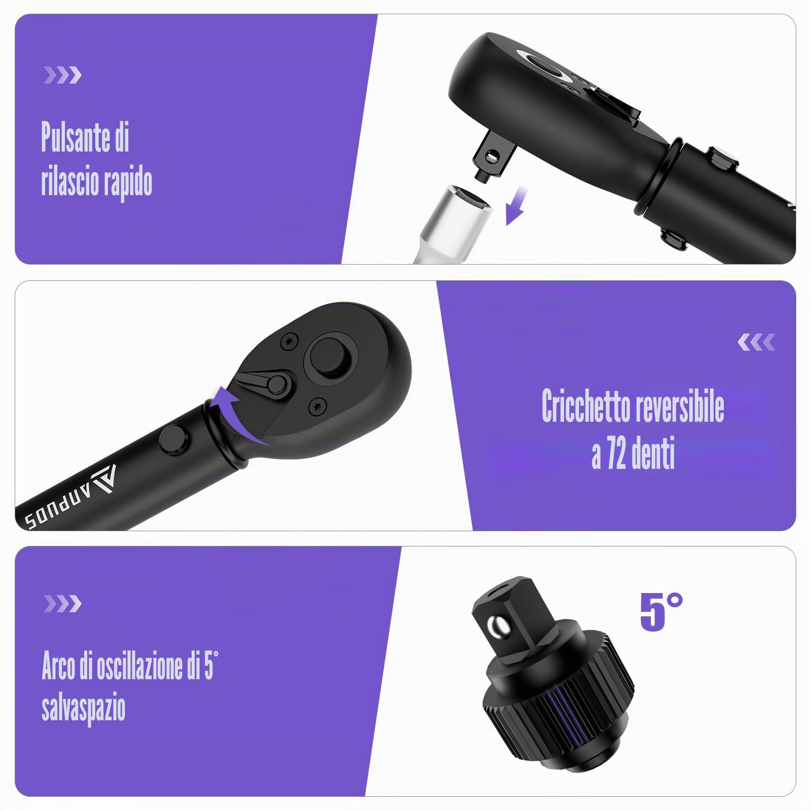 ANPUDS Chiave Dinamometrica 1/4”, 1-25 Nm Chiave Dinamometrica Bici e Moto con 0,1 Nm Microregolazione, Testa Bidirezionale a 72 Denti, Precisione ± 3% per Bici da Strada e Mountain