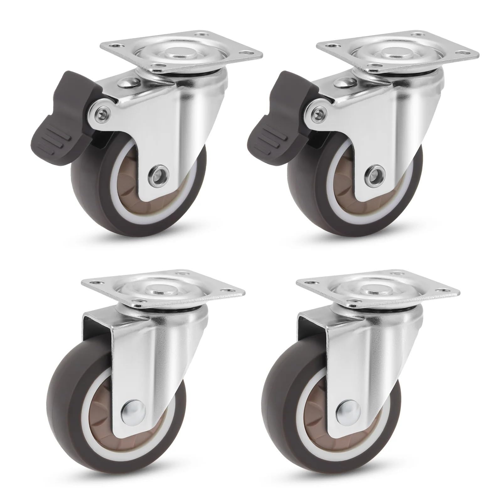 GYRAZXS 2-Inch Heavy Duty Swivel Castor Wheels - 4PCS Silent Trolley Casters with 2 Safety Brakes Perfect for Furniture Tables Chairs & Sofas - Smooth Mobility & Stability