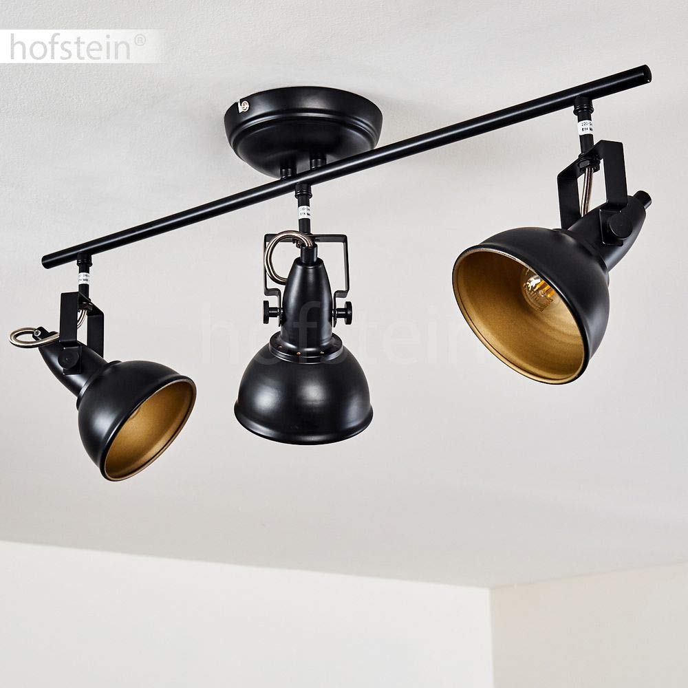 Lámpara de techo Tina, lámpara de techo metálica en negro/oro, 3 luces, con focos ajustables, casquillo 3 x E14, foco de diseño retro/vintage, sin bombilla(s)