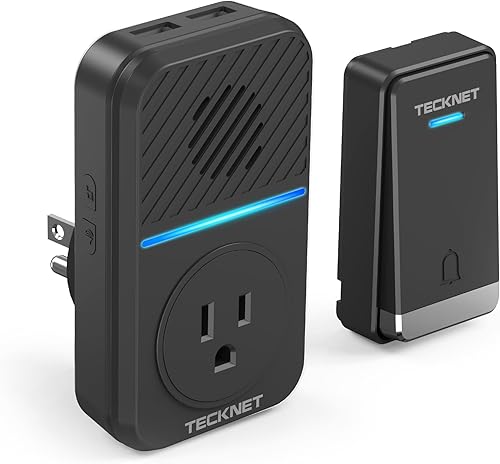 TECKNET Timbre inalámbrico, timbre autoalimentado con 2 puertos USB, timbres de puerta impermeables IP65, kit de timbre de puerta inalámbrico con 60