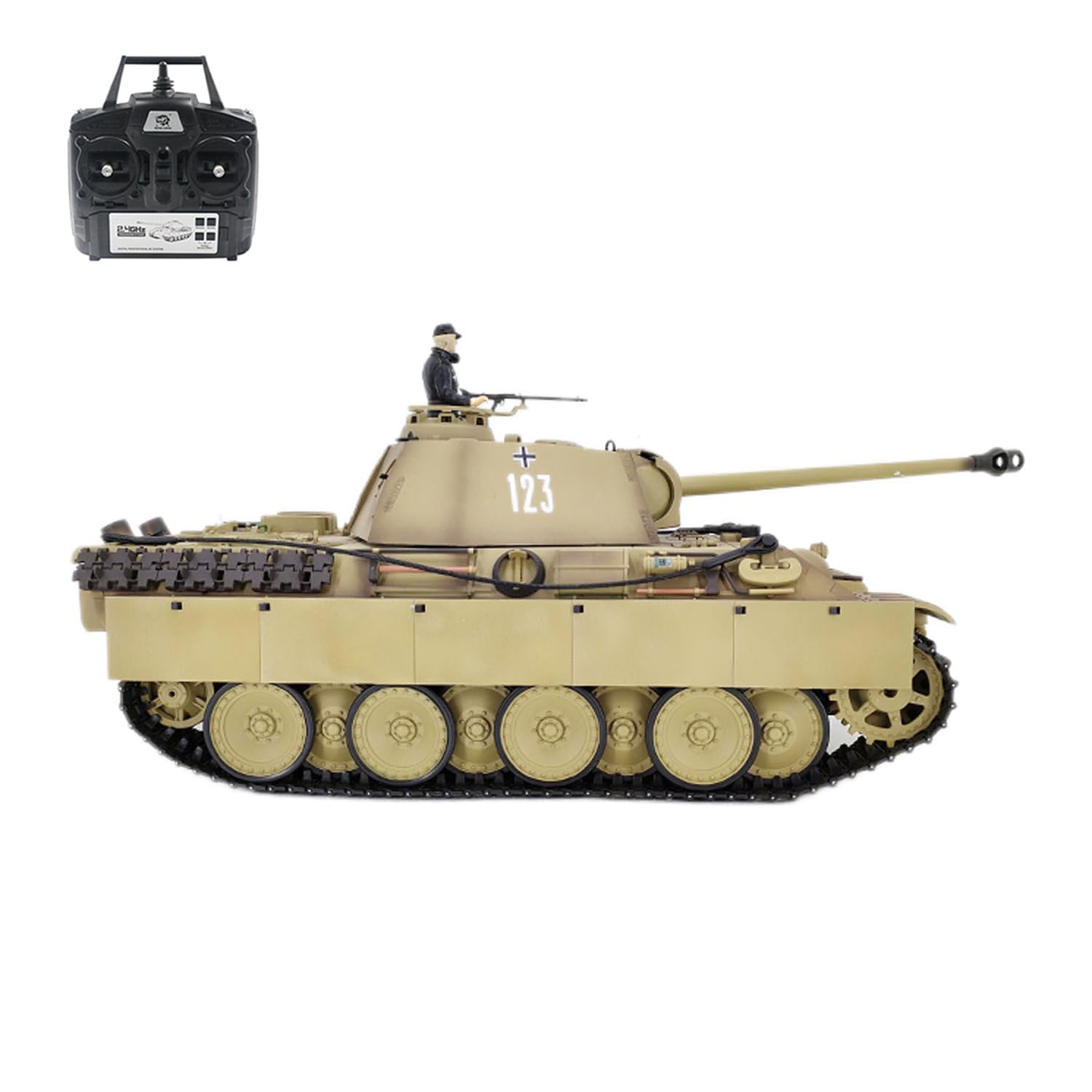 1/16 Henglong RTR 7,0 - Carro armato radiocomandato tedesco Panther G 3879, ingranaggi in acciaio BB IR, suono fumo, radio 2,4 G, batteria 1800 mAh, 320 gradi