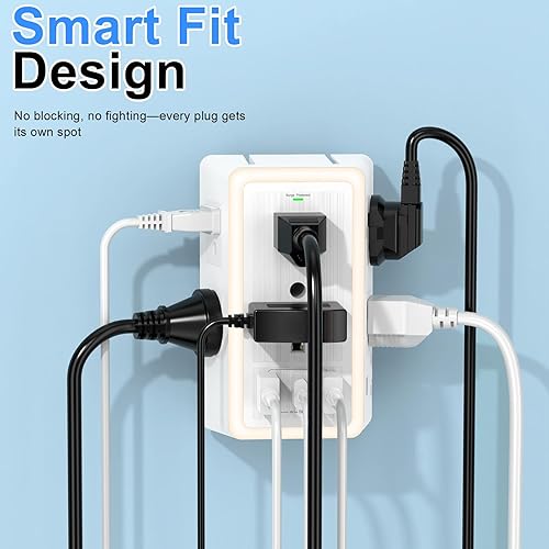 Miniatura 3 de Extensor de toma de pared con puertos de carga USB, bloque de extensión de enchufe 9 en 1, múltiples salidas de CA, divisor de concentrador de