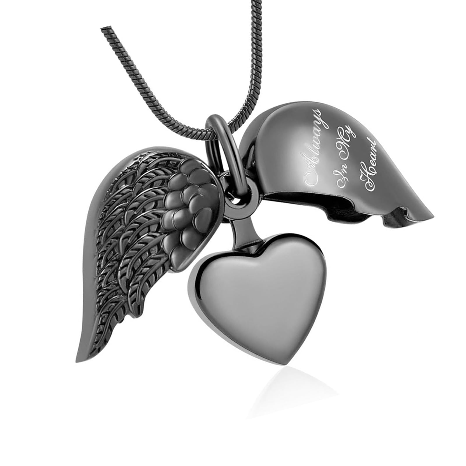 JSGHGDF Love Pet Ashes Necklace Heart Wing Cremation Jewelry Keepsakes with Secure Compartment Heart Wing Pet Urn Necklace