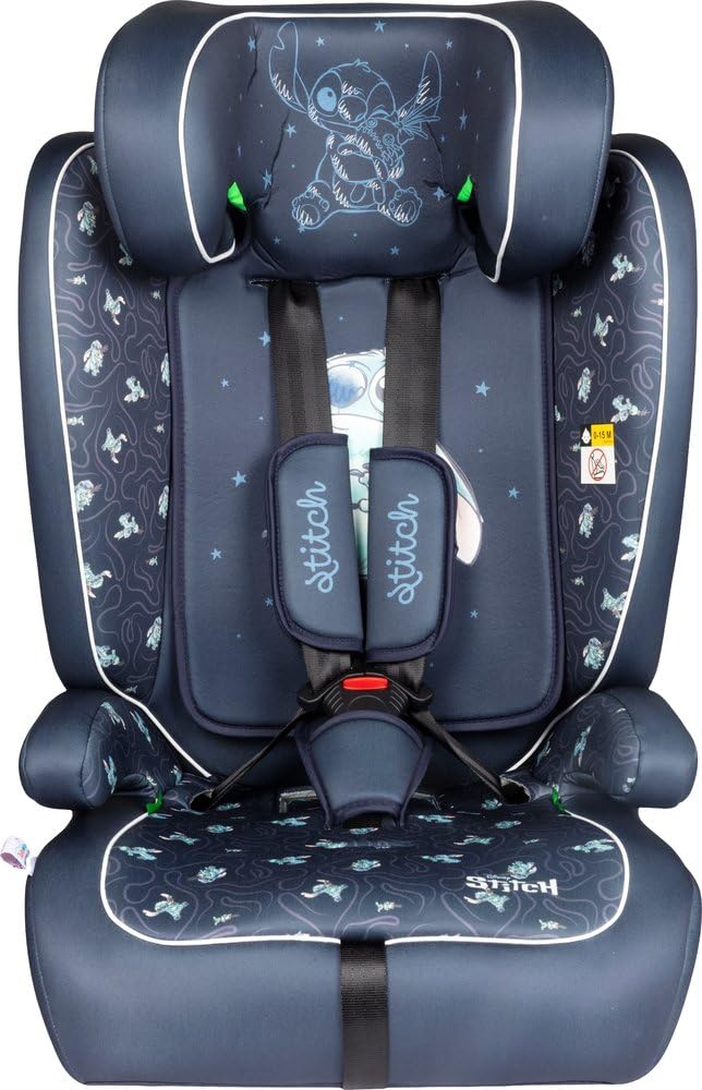 Fotelik Samochodowy Disney Stitch I-SIZE R129. Fotelik Bezpieczeństwa Dla Dziecka O Wysokości Od 100 Do 150 Cm. Regulowany Zagłówek I Wyściółka
