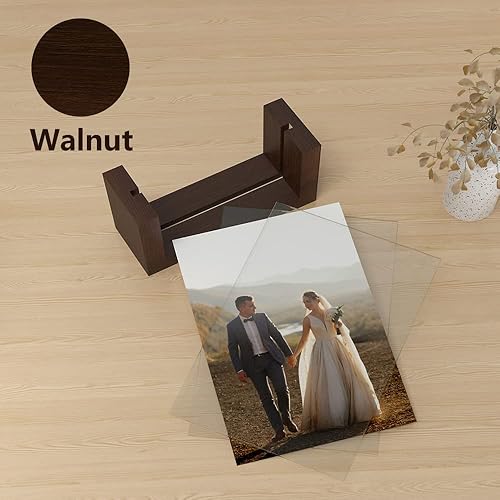 Miniatura 4 de RLAVBL Juego de 2 portarretratos de 4 x 6 pulgadas, marcos de fotos rústicos de vidrio templado de doble cara con base de madera para mesa o