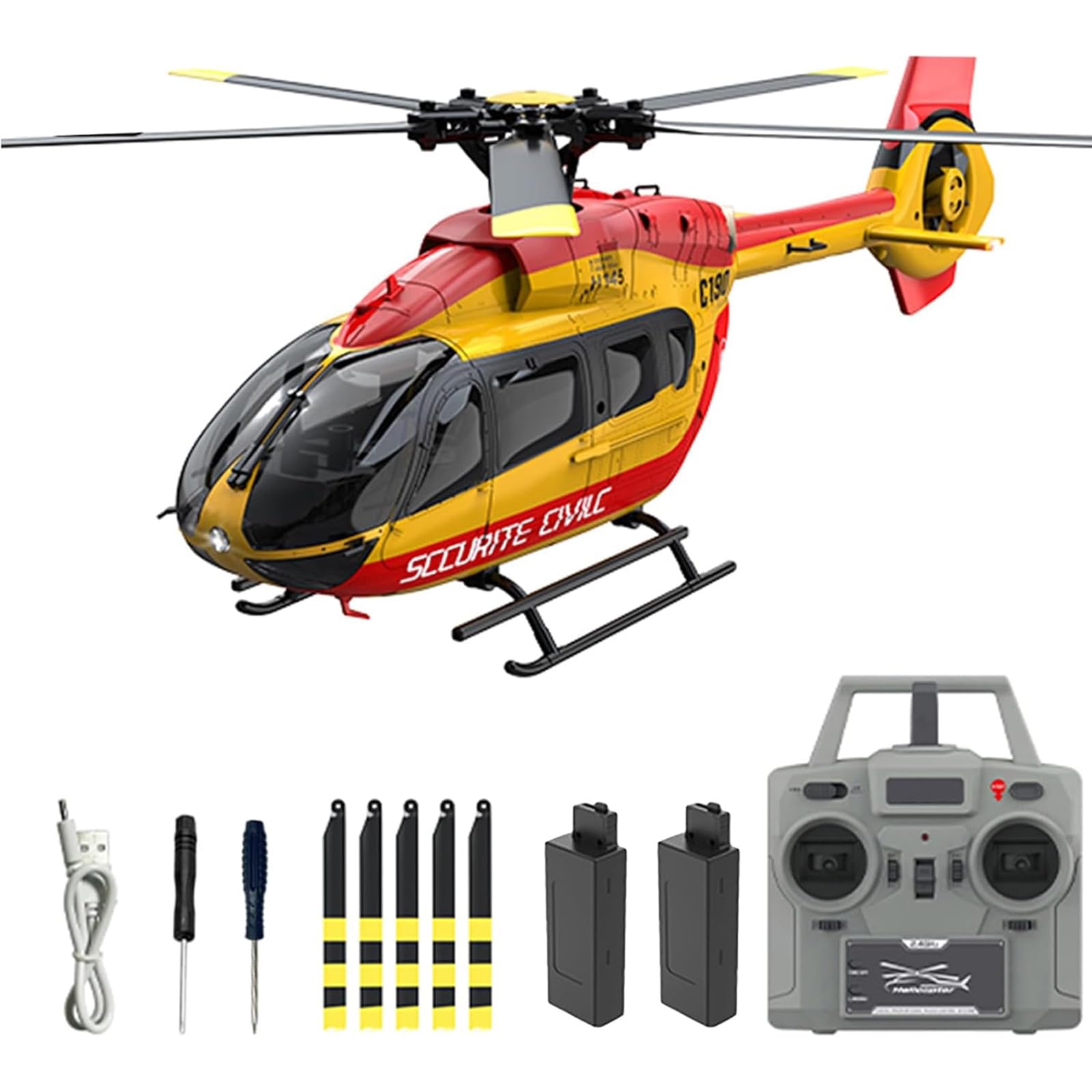 Helikopter RC C190, skala 1:30 Helikopter H145 2.4G 6CH RTF z pojedynczym śmigłem bez lotek, 6-osiowa stabilizacja żyroskopowa Prezent dla dorosłych