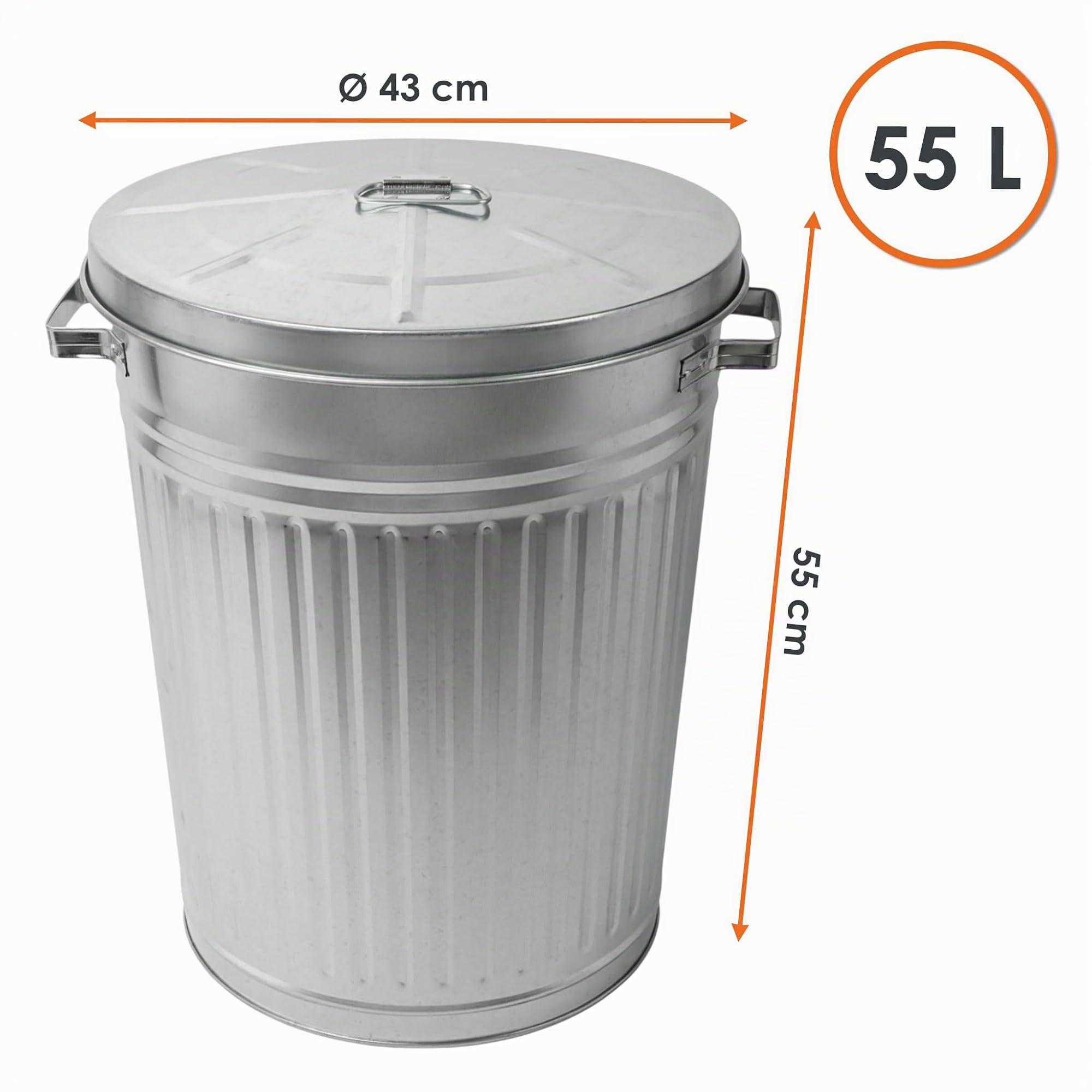 Spetebo – Poubelle en zinc avec couvercle – 55 litres – Taille XXL – Pour l'extérieur