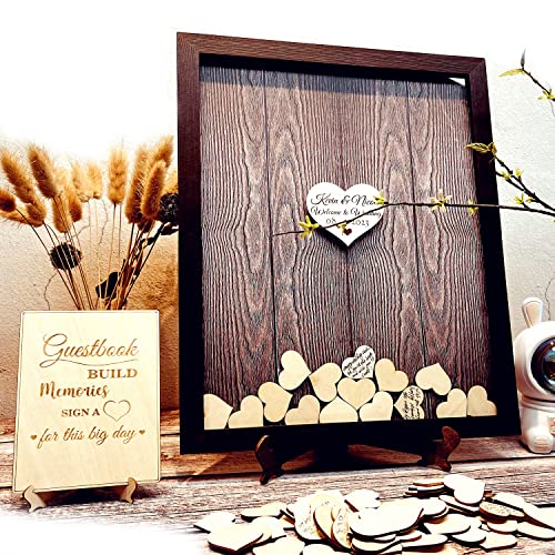 Libro de visitas de boda alternativo marrón para regalos de boda, decoraciones de recepción, baby shower, regalos de novia para decoración de mesa de fiesta, libro de visitas con 100 corazones Cover