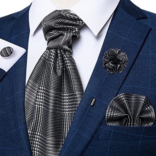 Image of DiBanGu Mens Silk Ascot Ties Paisley Jacquard Woven Cravat and Pocket Square Cufflinks with Lapel Pin for Business Wedding