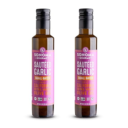 Sonoma Gourmet Choice Aceite de oliva salteado con sabor a ajo  Aceite de oliva virgen extra 100% California  8.5 onzas líquidas (paquete de 2)