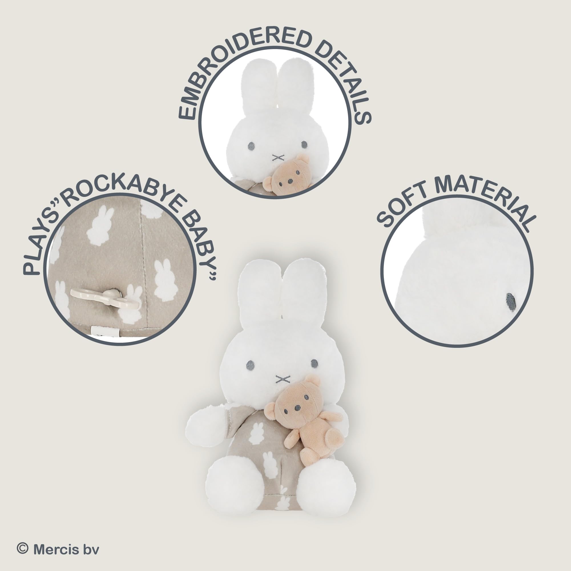 Kids Preferred Miffy Baby Keywind Musical – superweiches Plüschspielzeug, Rockabye Baby, schwingender Kopf, neutrale Farben, Alter ab 0 Monaten, 30,5 cm
