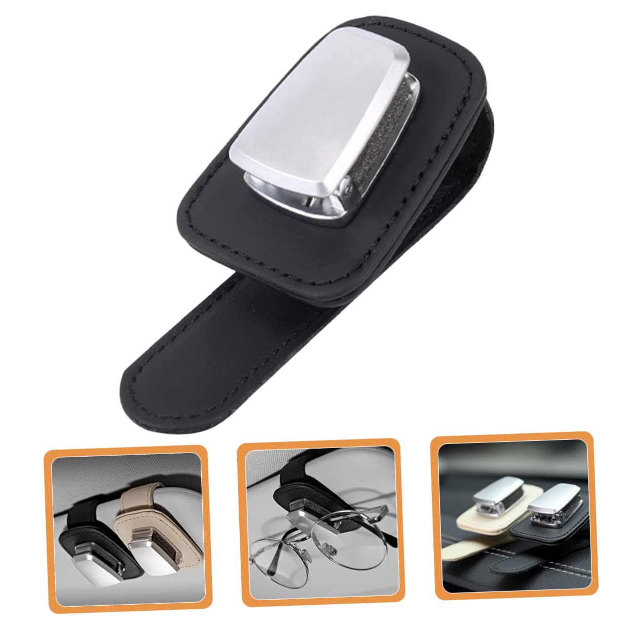 SOLUSTRE 4pezzi Supporto Occhiali Per Auto Pelle Clip Visiera Per Occhiali Da Sole e Biglietti Accessorio Pratico e Multifunzionale Per Veicoli