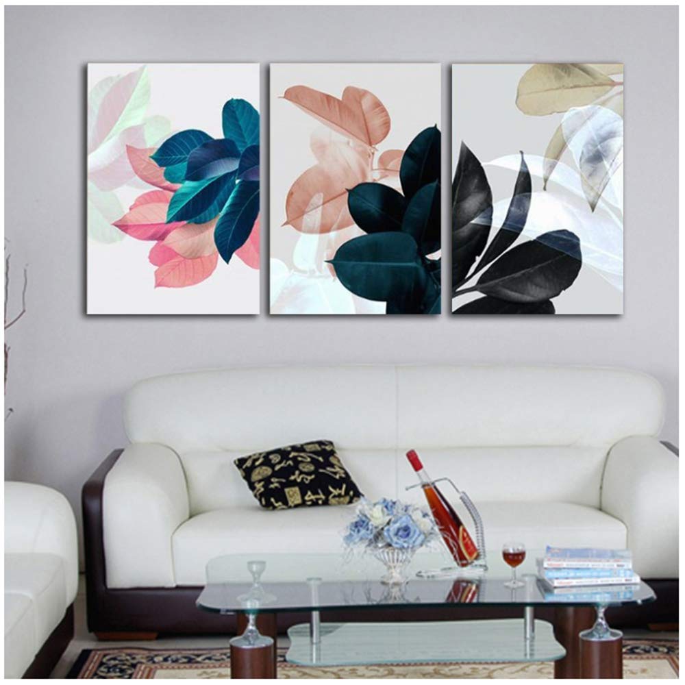 Hojas Coloridas Imágenes de Pared para Sala de Estar Decoración del hogar Plantas Cartel Arte de la Pared Lienzo Pintura Carteles e impresiones-40x60cm con Marco