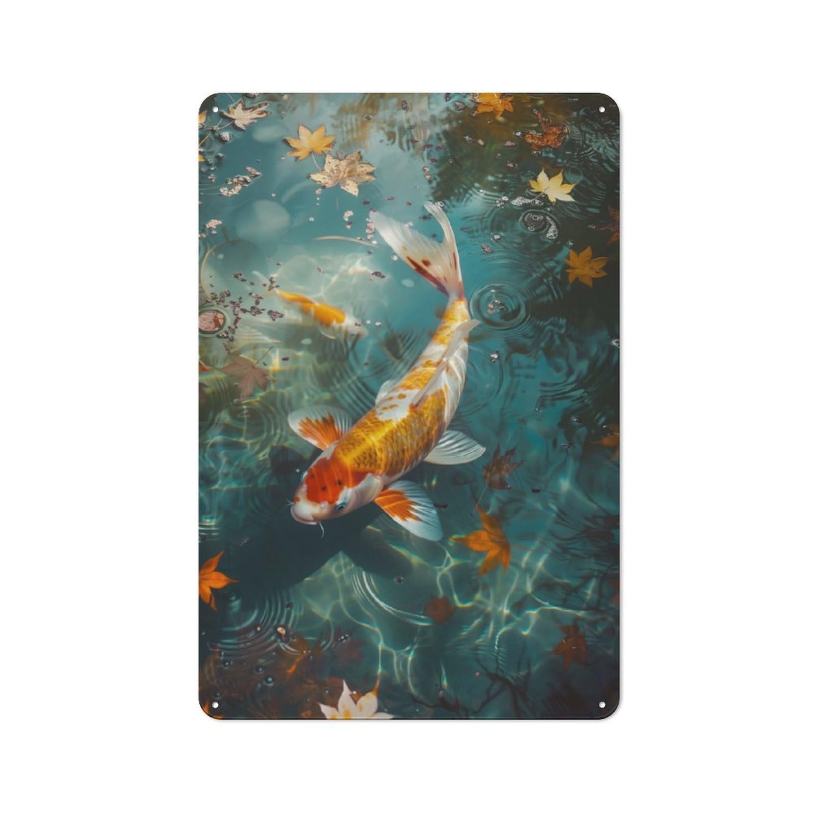 Junmoney Koi Pond Retro Tin Wall Plaque 30X20cm For Kitchen Or Home Bar, For Home Interiors, Feature Walls And Decorative Displays
