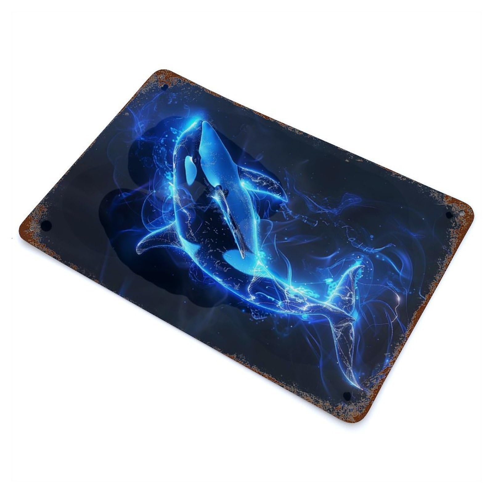 Garage Style Luminescent Orca Dive Vintage Rust Metal Sign 11.8"x7.9", Vintage Wall Decor for Bar And Workshop